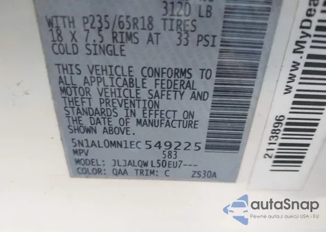 2014 Infiniti Qx60 from USA, damaged, VIN 5N1AL0MN1EC549225